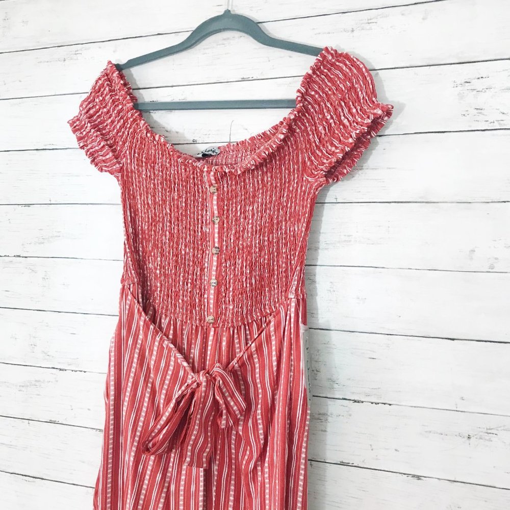 Red Wide Leg Off Shoulder Tie Waist Jumpsuit XL - Picture 2 of 6